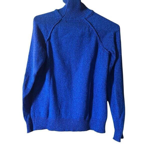 Karen Scott Blue Turtle Neck Raglan Sleeve Cotton Pullover Sweater Ladies Small - Picture 4 of 10